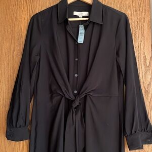 Loft Elegant Petite Black Button-Up Dress